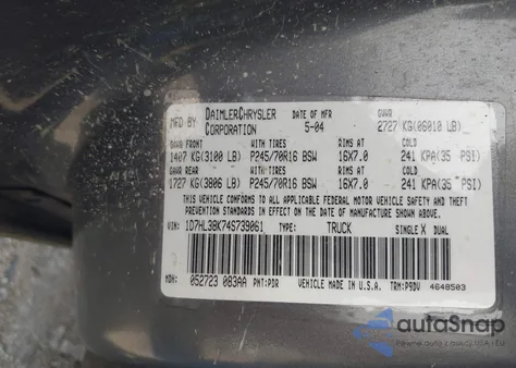 2004 Dodge Dakota Sport/Sxt from USA, damaged, VIN 1D7HL38K74S739061